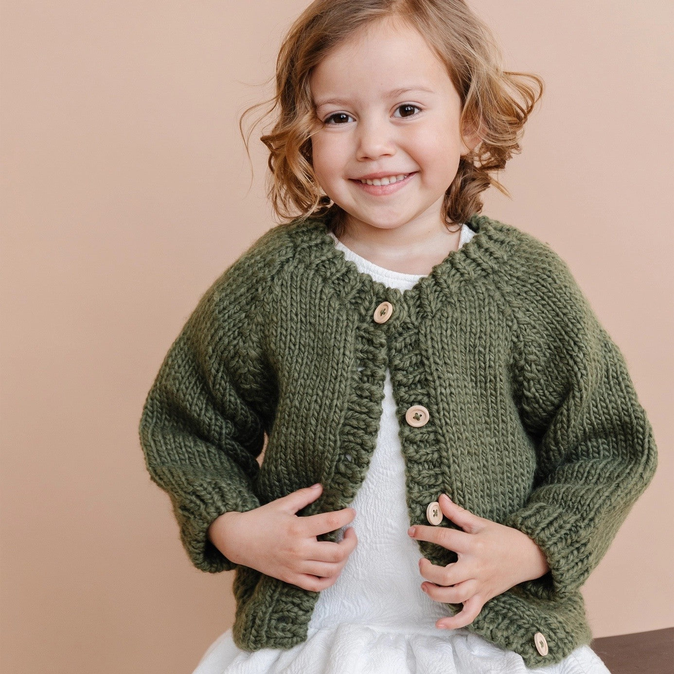 Classic Cardigan, Olive, Baby & Kids Winter Sweater, Large, 4-6yrs